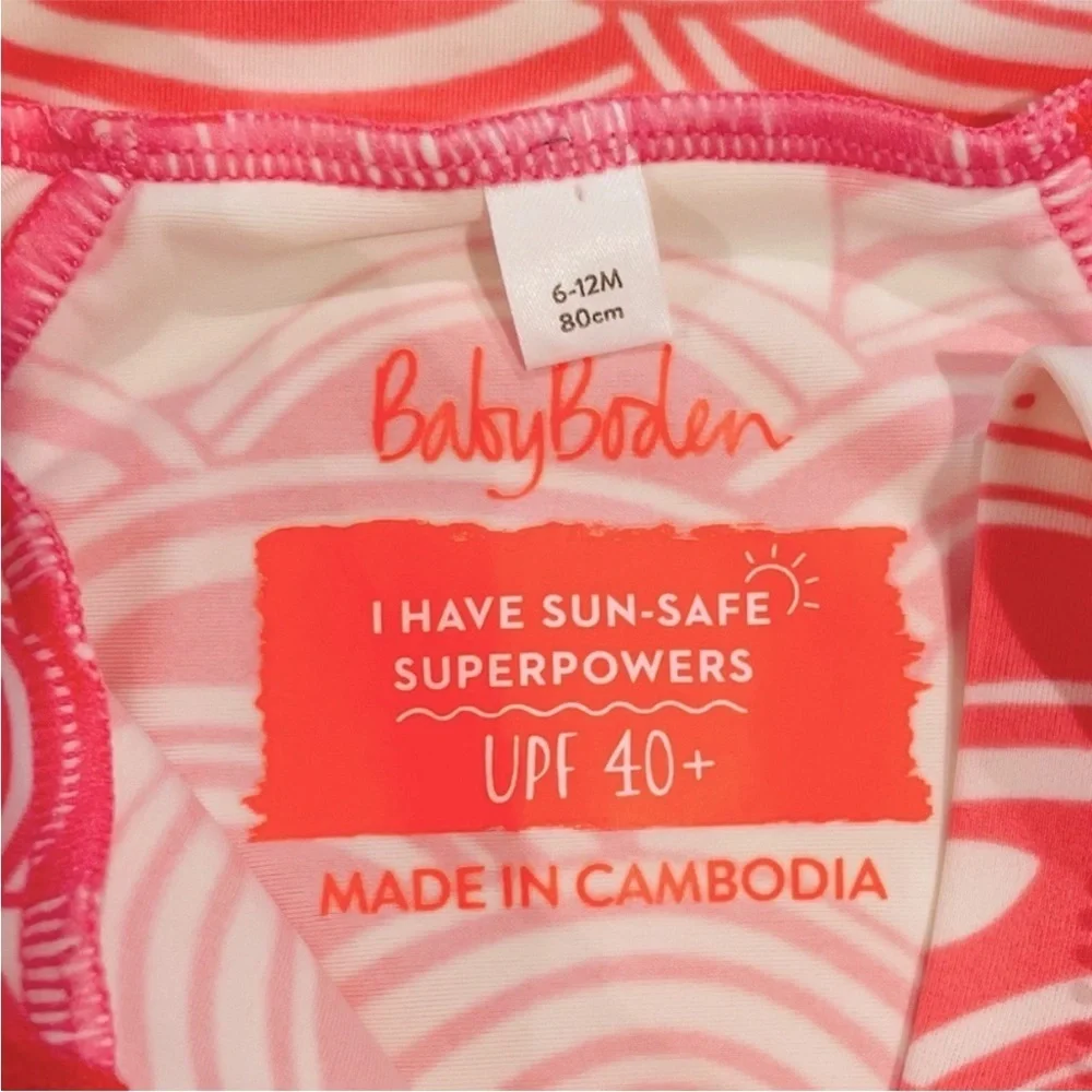 Baby Boden Sun Safe Surf Suit Girls 6-12M Pink Whales Bathing Swim Summer Beach